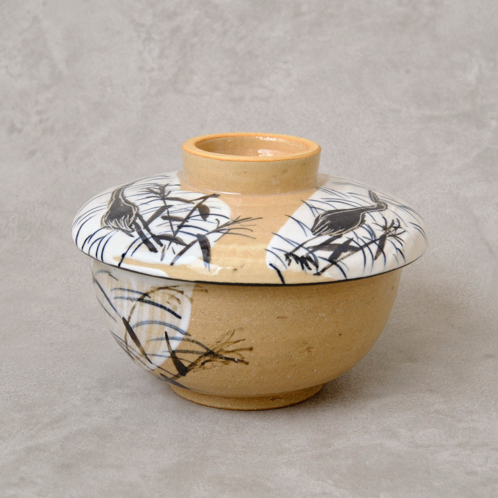 銹絵染付蓋付碗 葦鶴紋 ・酸化焼成（清水焼・乾山写） | 宮本 博