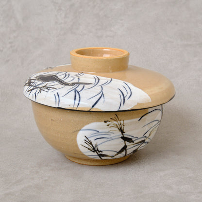 銹絵染付蓋付碗 葦鶴紋 ・酸化焼成（清水焼・乾山写） | 宮本 博