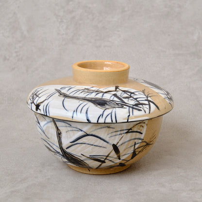 銹絵染付蓋付碗 葦鶴紋 ・酸化焼成（清水焼・乾山写） | 宮本 博