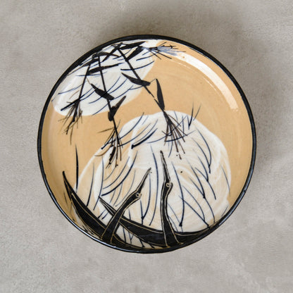 銹絵染付蓋付碗 葦鶴紋 ・酸化焼成（清水焼・乾山写） | 宮本 博