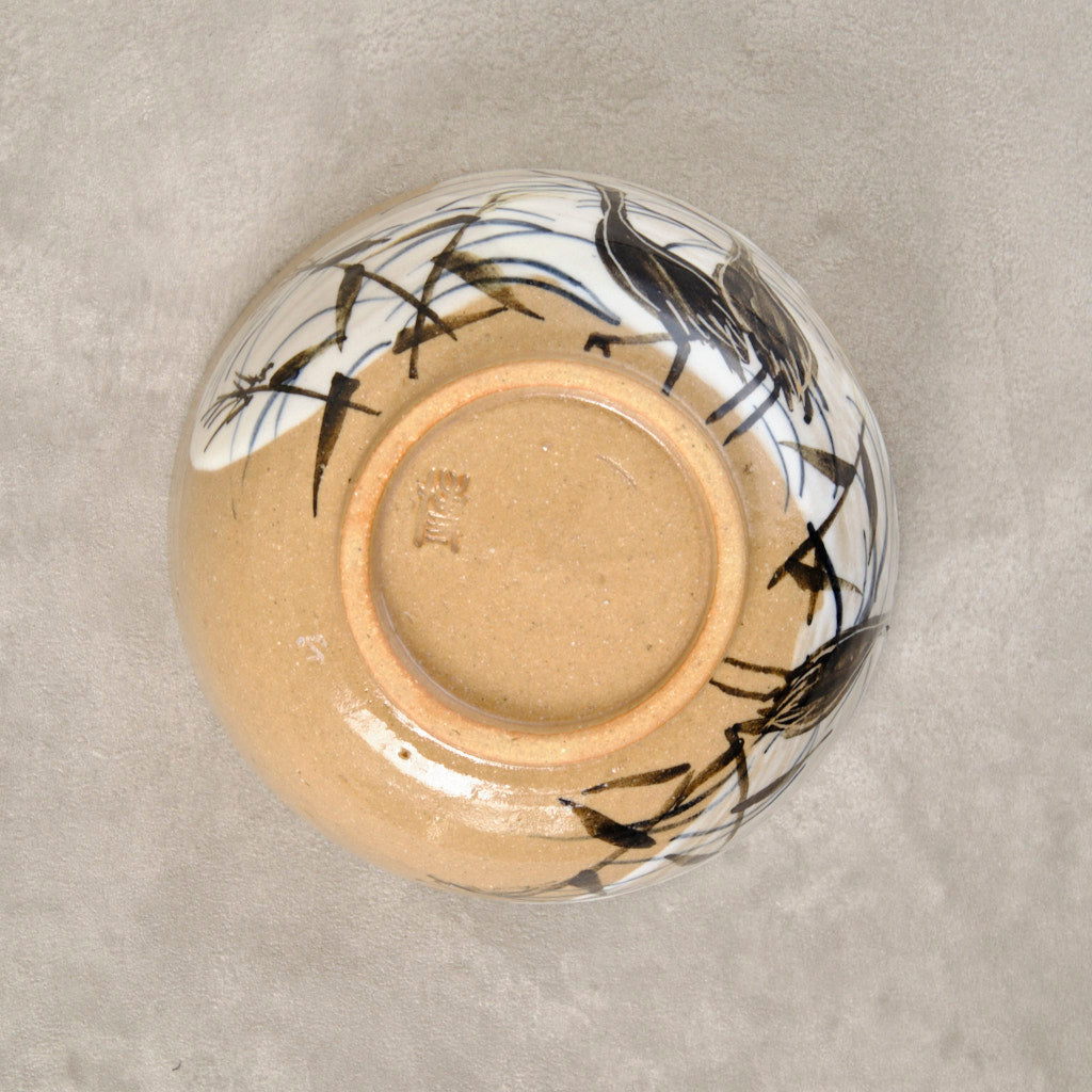 銹絵染付蓋付碗 葦鶴紋 ・酸化焼成（清水焼・乾山写） | 宮本 博