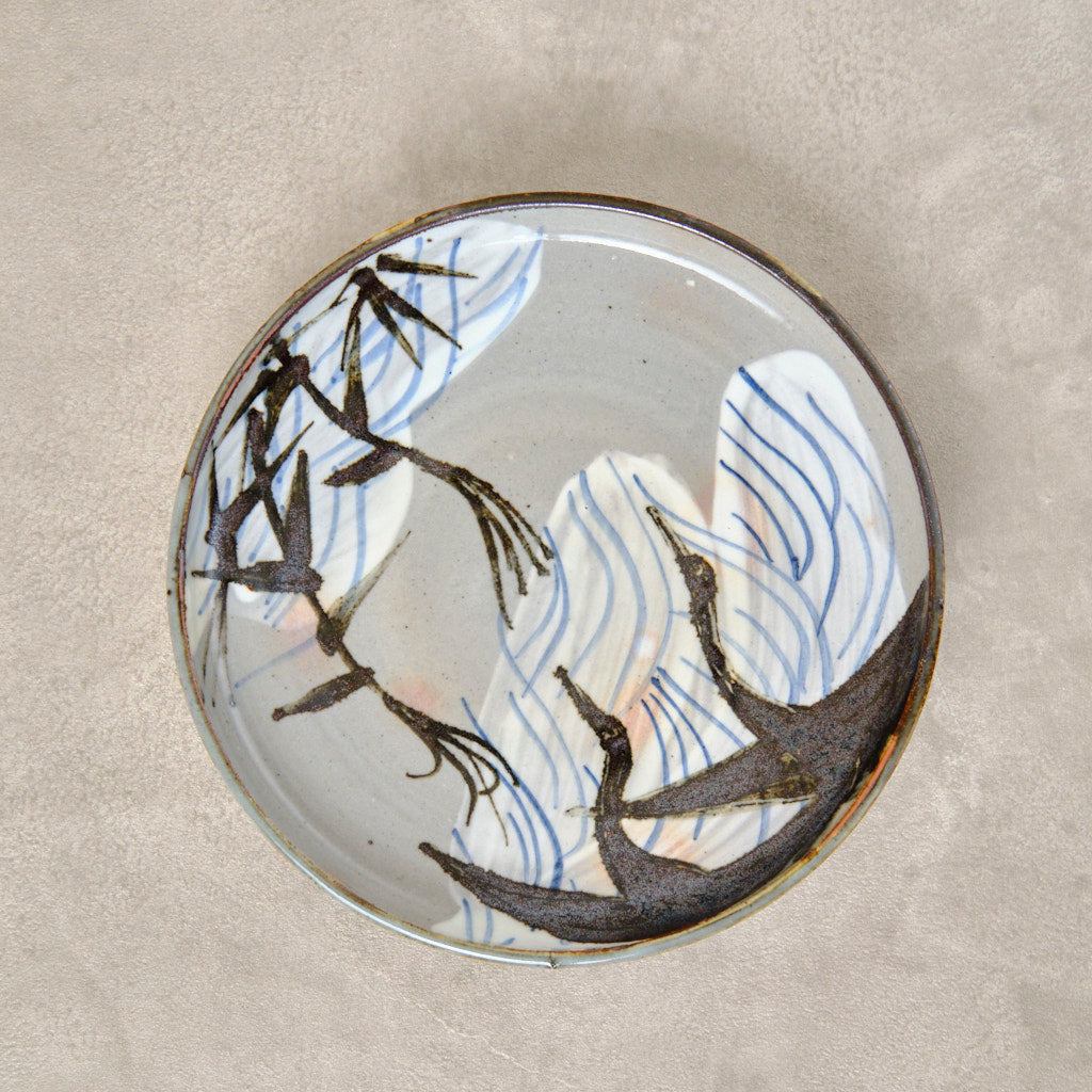 銹絵染付蓋付碗 葦鶴紋 ・還元焼成（清水焼・乾山写） | 宮本 博