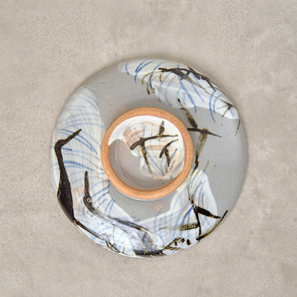 銹絵染付蓋付碗 葦鶴紋 ・還元焼成（清水焼・乾山写） | 宮本 博