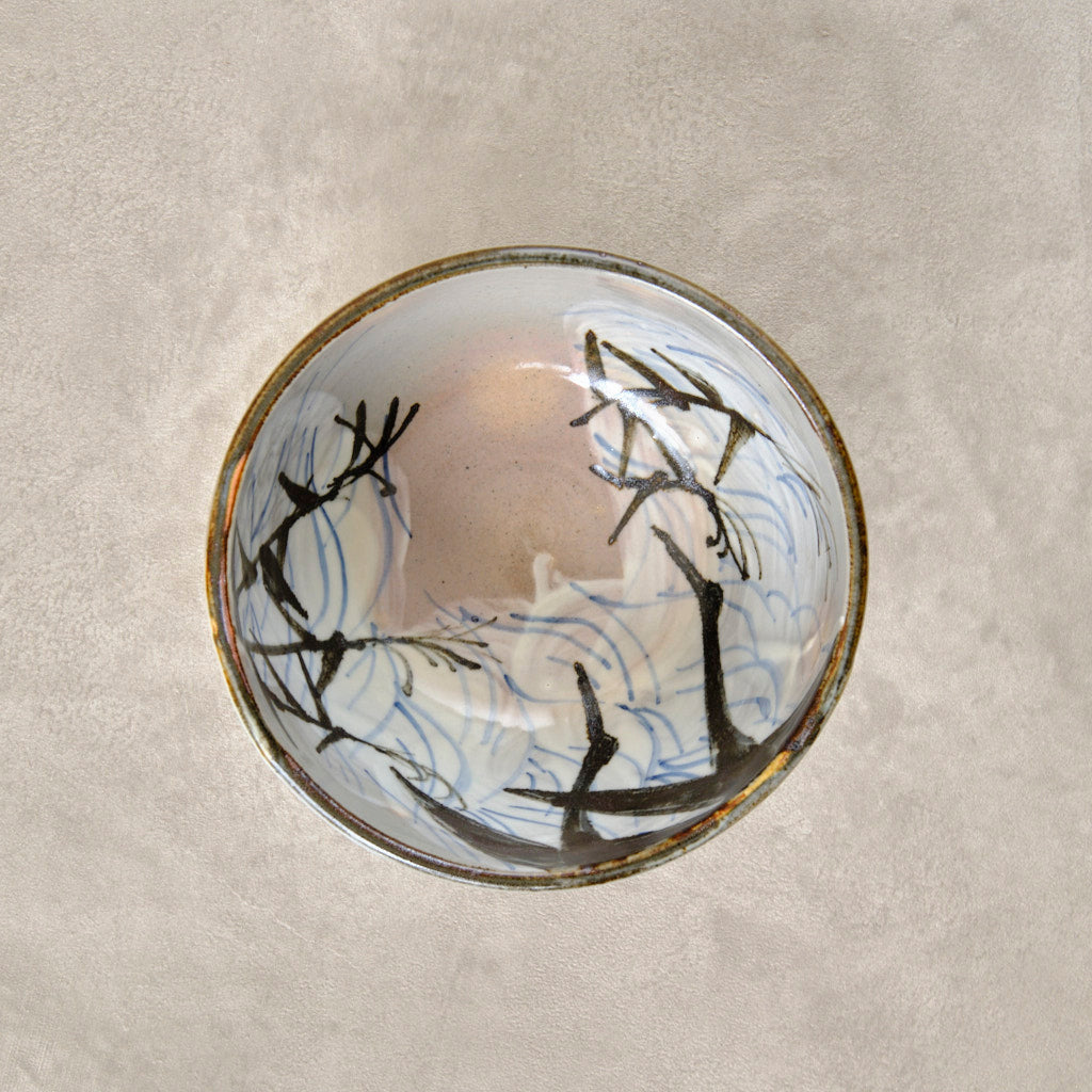 銹絵染付蓋付碗 葦鶴紋 ・還元焼成（清水焼・乾山写） | 宮本 博