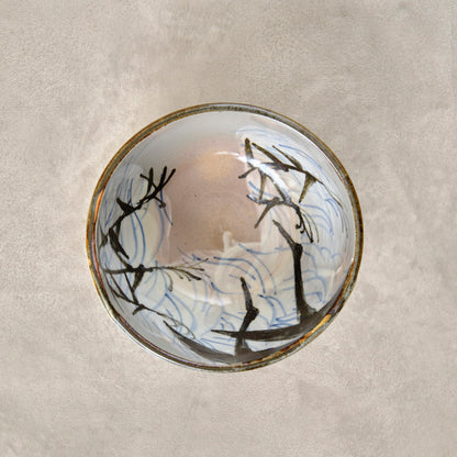 銹絵染付蓋付碗 葦鶴紋 ・還元焼成（清水焼・乾山写） | 宮本 博