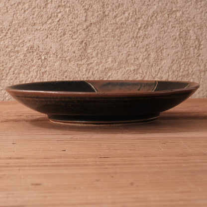 [ 村澤 享 ] 柿釉抜絵7寸・中皿③ - 益子焼