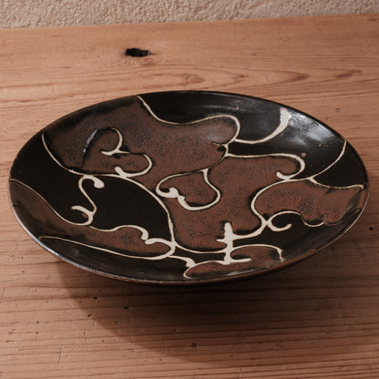 [ 村澤 享 ] 柿釉抜絵9寸・大皿 - 益子焼