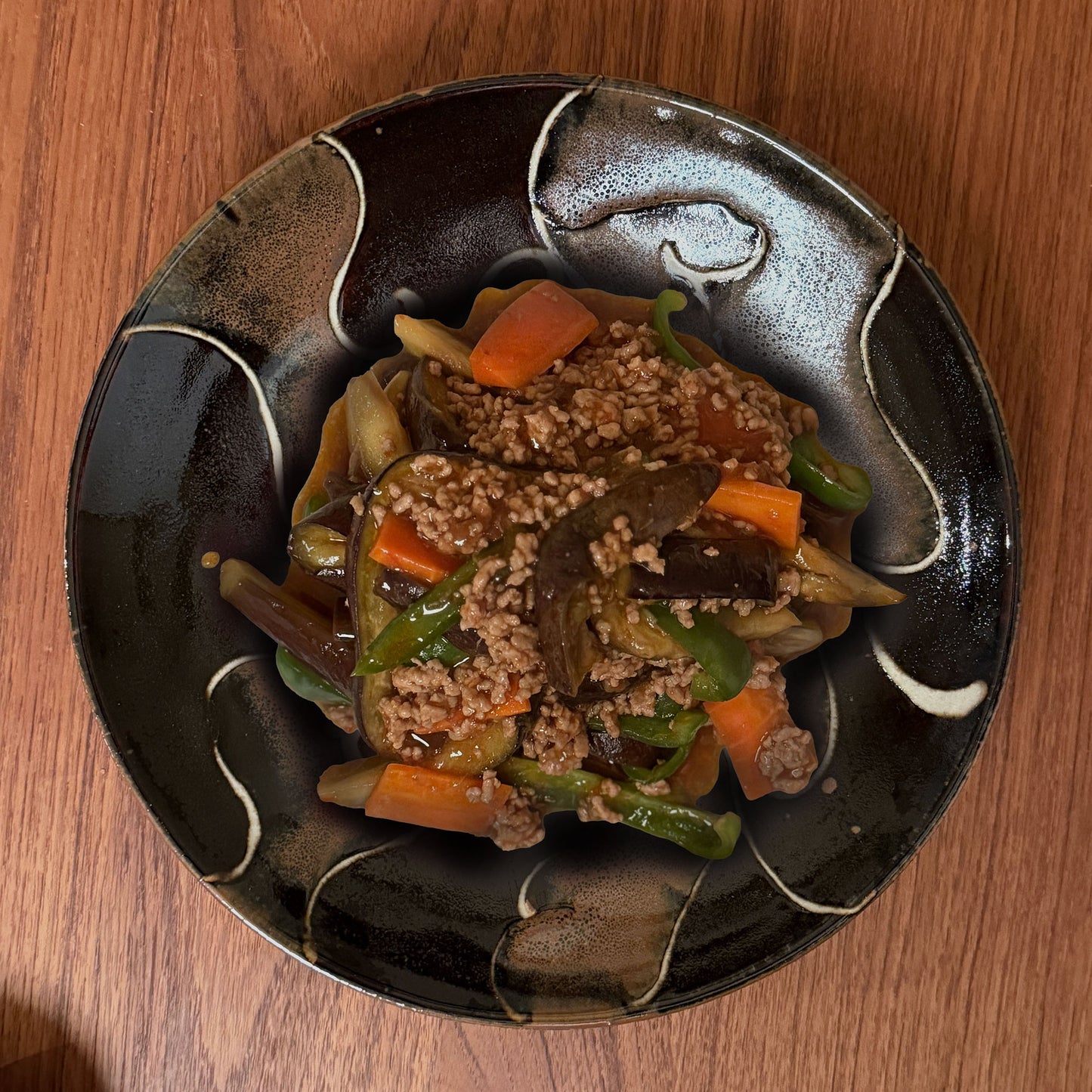 [ 村澤 享 ] 柿釉抜絵9寸・大皿 - 益子焼