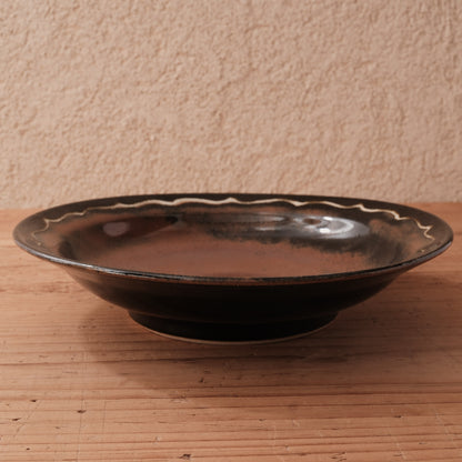 [ 村澤 享 ] 波縁取り8寸・大鉢 柿黒釉 - 益子焼