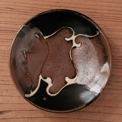 [ 村澤 享 ] 柿釉抜絵5寸・中皿②- 益子焼
