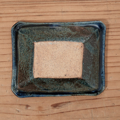 [ 田尾 明子 ] 色釉角小鉢 青‐織部 幅約11cm