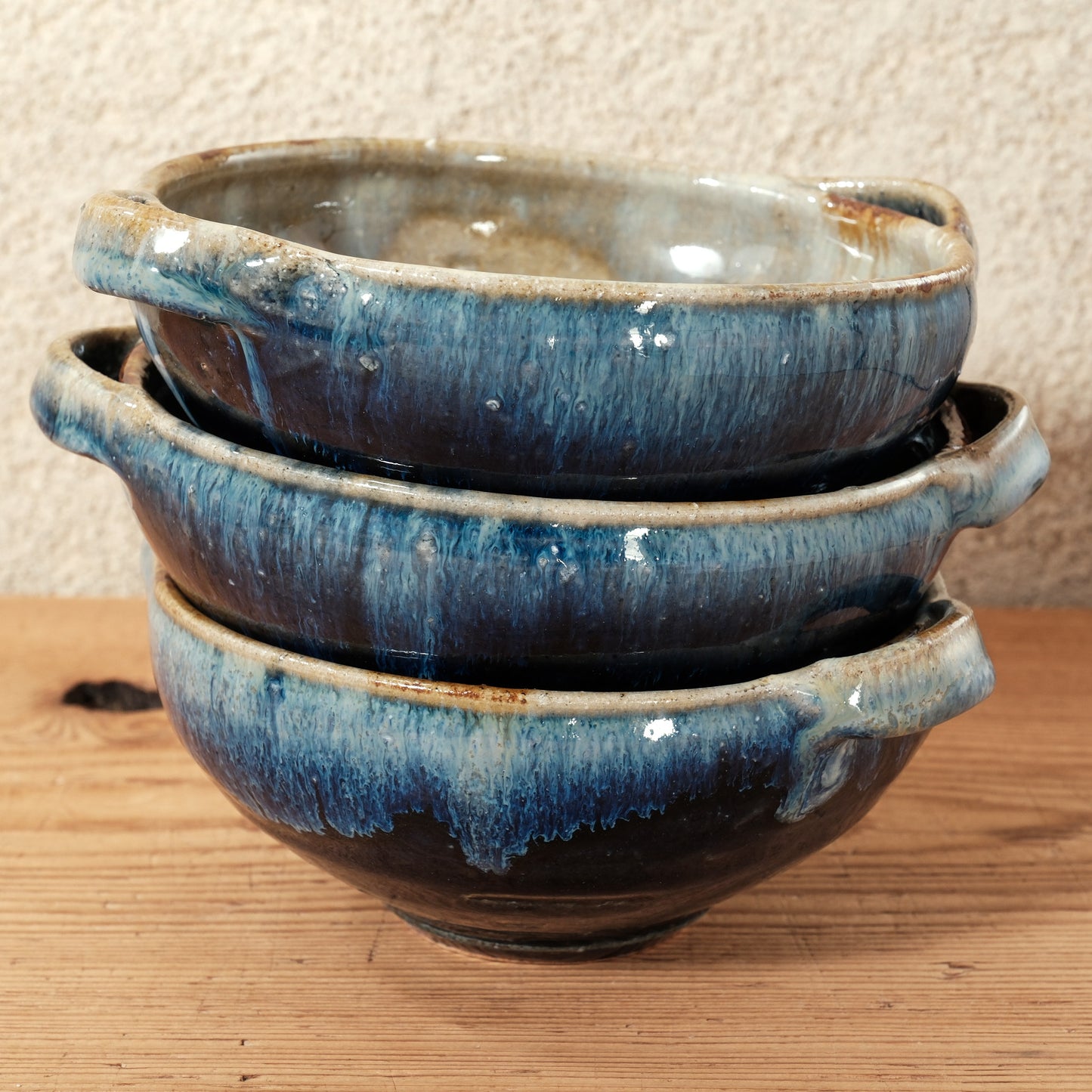 [ 田尾 明子 ] 両耳スープカップ 青釉 幅約18.5cm