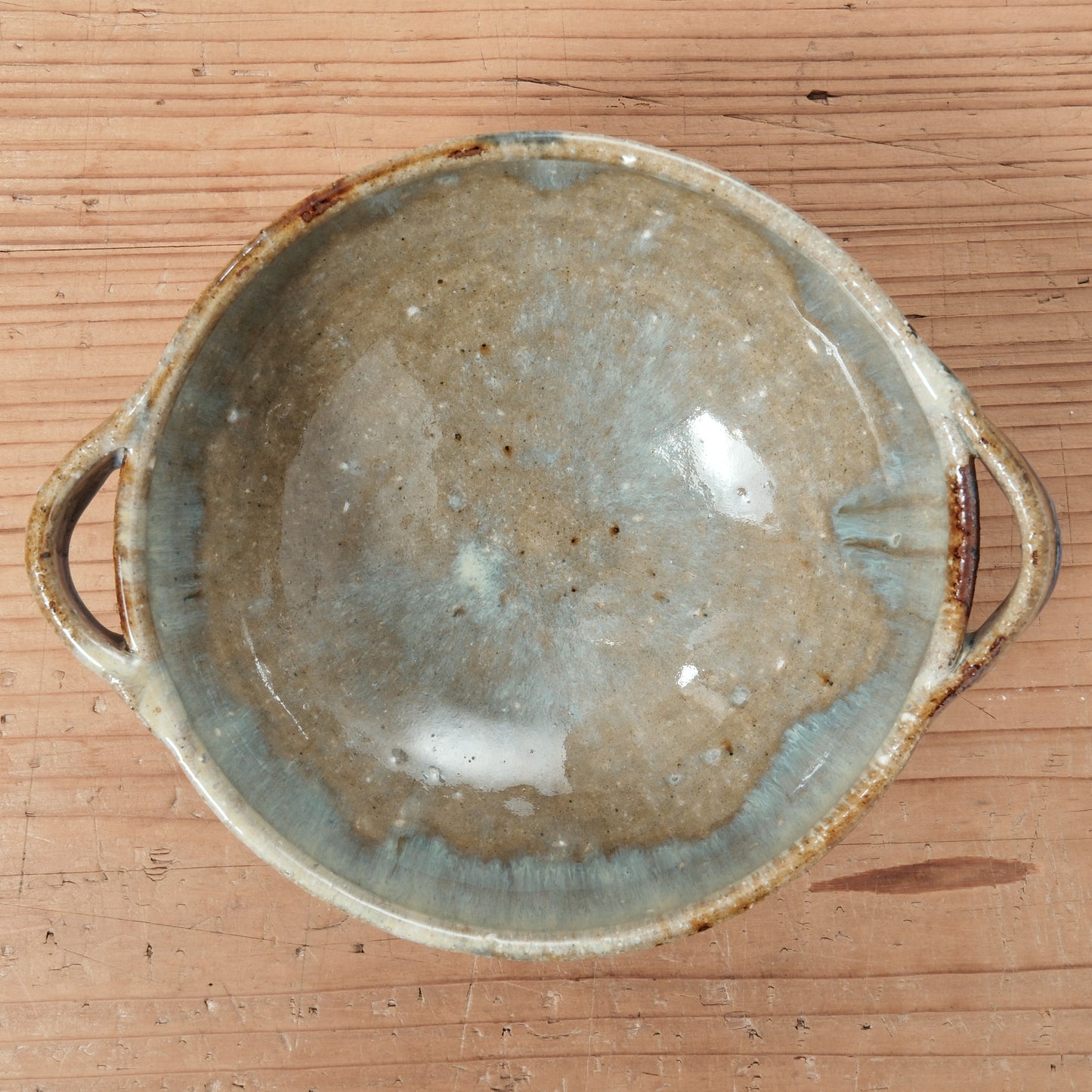 [ 田尾 明子 ] 両耳スープカップ 青釉 幅約18.5cm