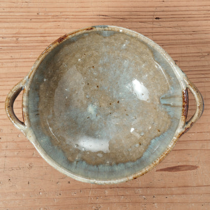 [ 田尾 明子 ] 両耳スープカップ 青釉 幅約18.5cm