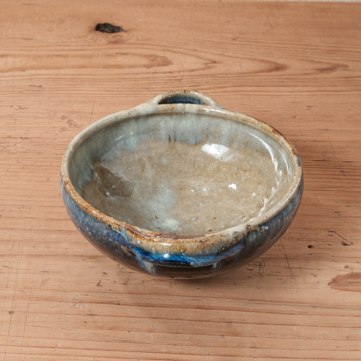 [ 田尾 明子 ] 両耳スープカップ 青釉 幅約18.5cm