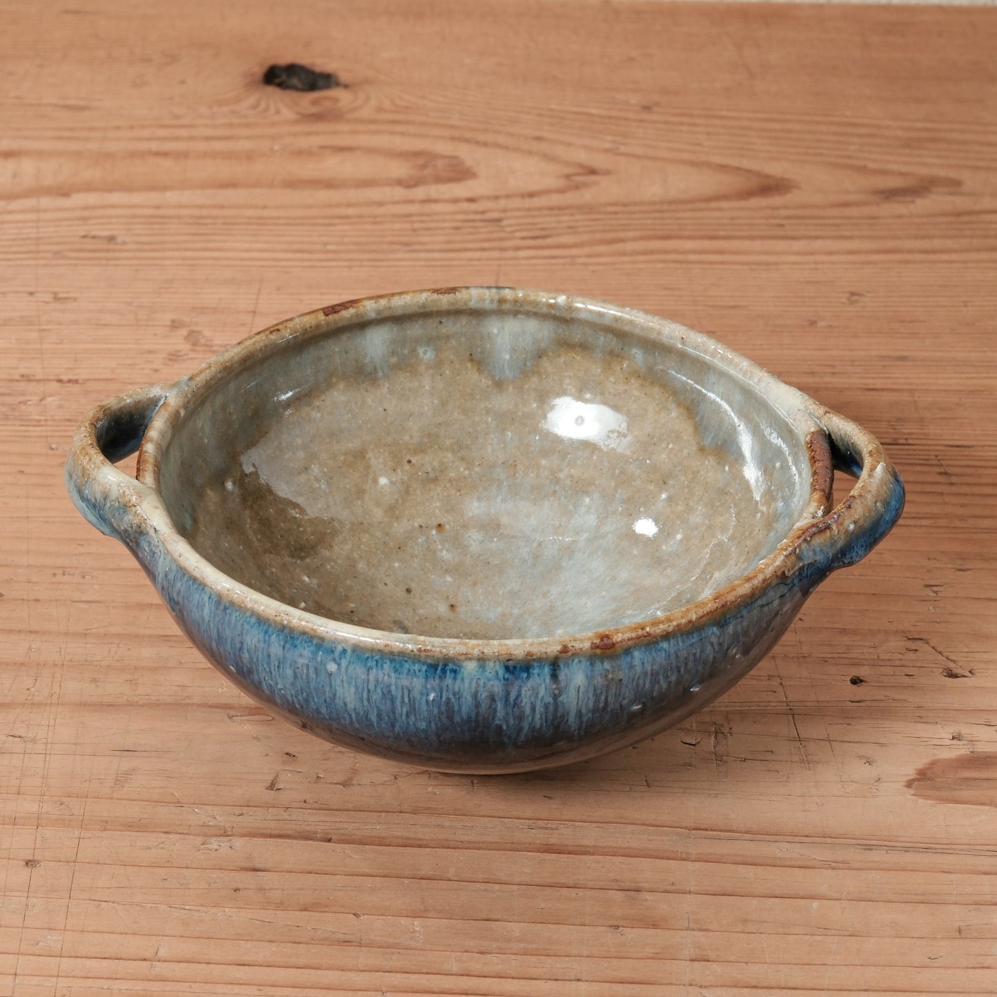 [ 田尾 明子 ] 両耳スープカップ 青釉 幅約18.5cm