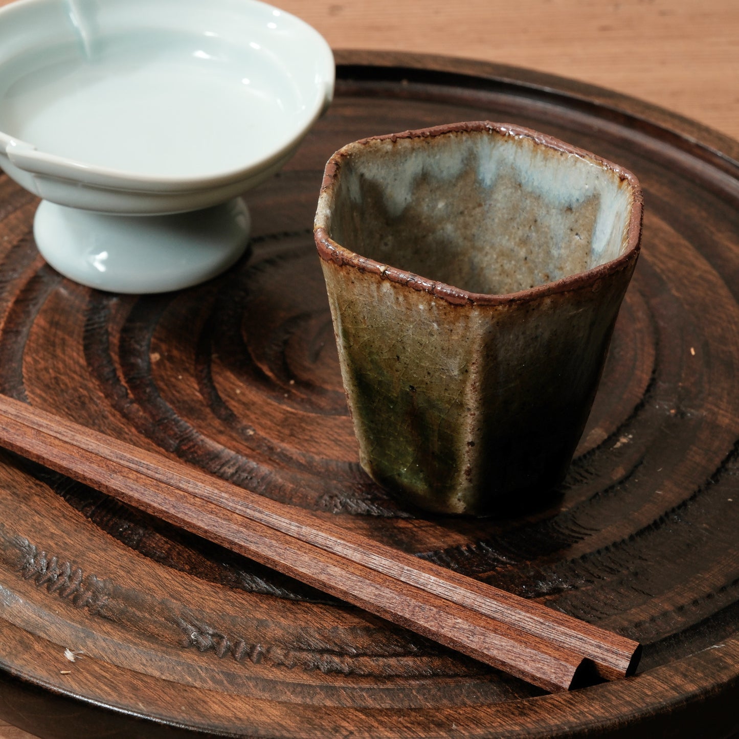 [ 田尾 明子 ] ぐい呑みL 織部 幅約6.4cm×高約6.5cm