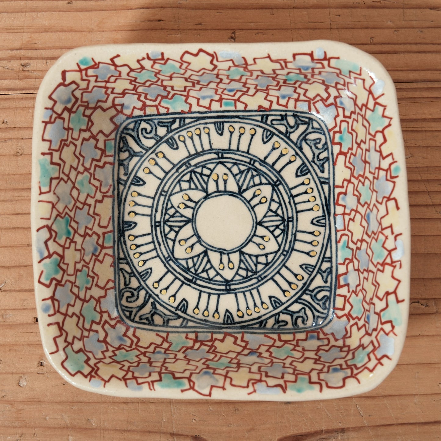 [ 加藤 喜道 ] 絵付け □小鉢 幅約11.5cm 赤絵・金彩 C